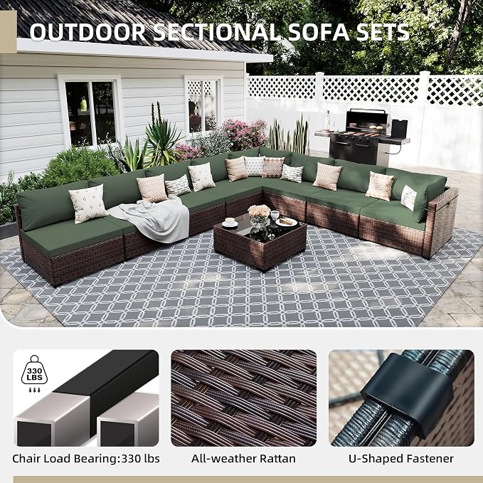 UPHA 9 Pieces Patio Furniture Sets, Wicker Outdoor Sectional Sofa Couch - Image 3