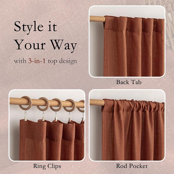 MYSKY HOME Terracotta Curtains for Bedroom Living Room 84 Inches Long Light - Image 4