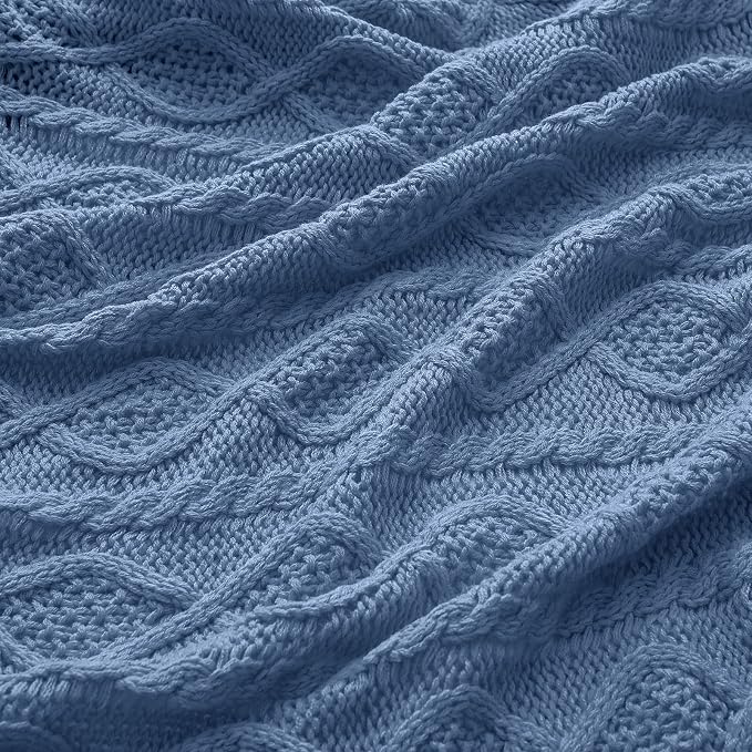 Homiest Dusty Blue Cable Knit Throw, 60 x 80 Inch, Lightweight Acrylic Knitted - Image 5