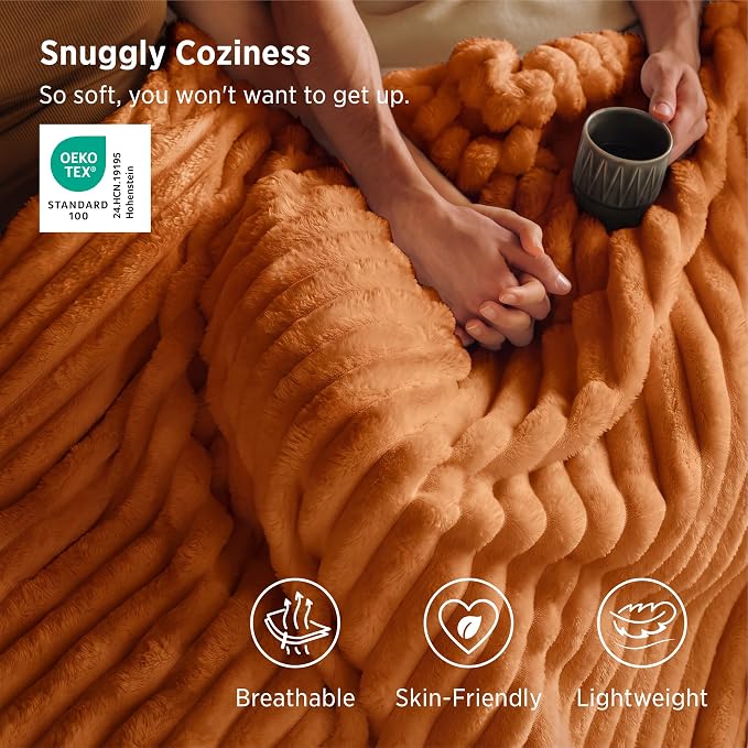 Bedsure Soft Twin XL Blanket for Bed Dorm Orange 66"x90" | Birthday Gifts for - Image 3