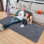 Grey Runner Rug for Bedroom Black Grey 2x5ft Fluffy Area Rug Bedside Runner Rug - Image 3