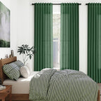 Green Boho Curtains for Bedroom Back Tab Rod Pocket Semi Sheer Linen Curtains - Image 7