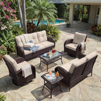 UPHA 5 Pieces Patio Furniture Sets, Wicker Outdoor Loveseat Sofa Set - Image 9