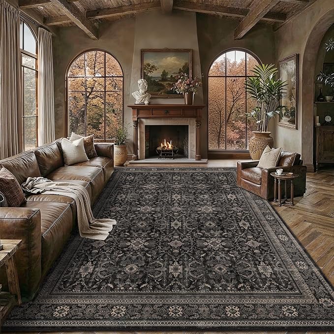 Schweek 8x10 Washable Area Rug Non-Slip Vintage Dark Rugs by Schweek