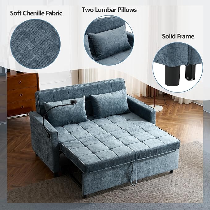 3 in 1 Convertible Sleeper Sofa Bed, 56.9" Small Pull Out Couch Bed - Image 8