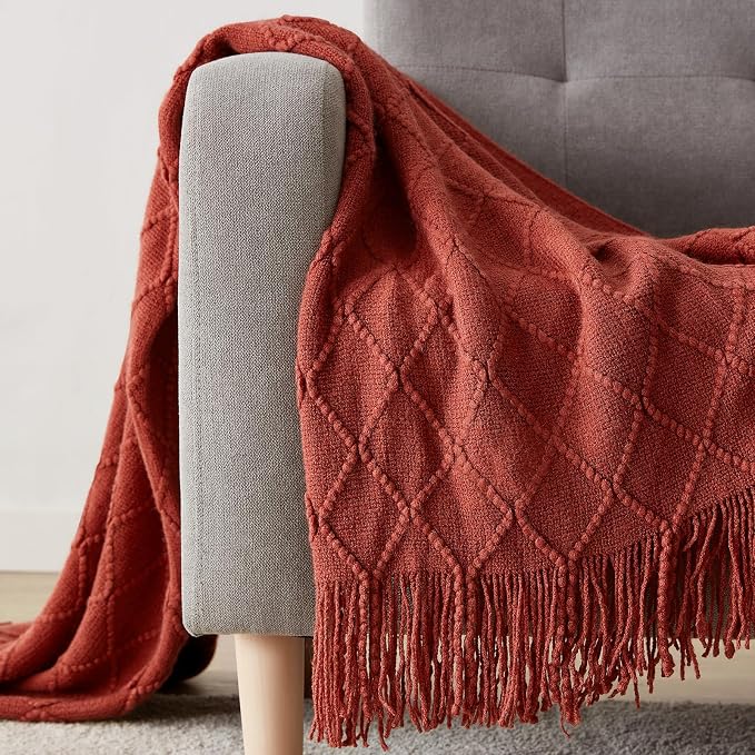 BOURINA Burgundy Throw Blanket 50 x90 Inches Throw Textured Solid Soft Sofa - Image 3