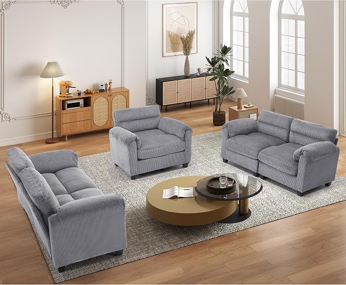 HAOMARKETS Corduroy Sofa Set, Upholstered Armchair and Loveseat Sofa Set of 2 - Image 6