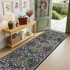 PLHXFR 3x10 Washable Runner Rug：Floral Indoor Kitchen Carpet Dark Black | - Image 2