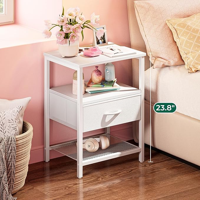 Huuger Night Stand with Fabric Drawer, Side Table with Mesh Shelf, Bedroom - Image 2