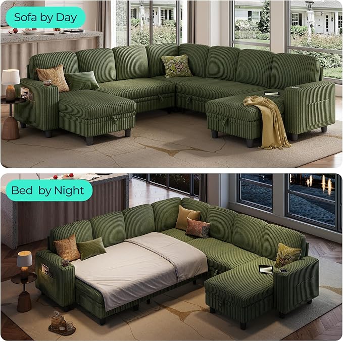 LINSY HOME Sectional Sofa with Pull Out Bed, 7 Seats Corduroy Reversible - Image 4