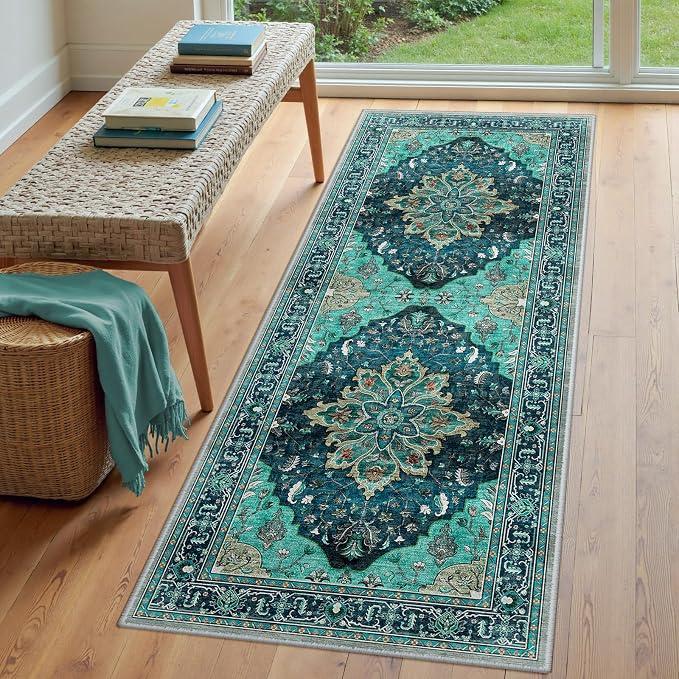 RELEANY Washable Area Rug, Runner 3'x7', Teal | Non-Slip, Water Repellent - Image 2