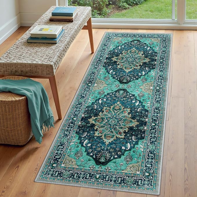 RELEANY Washable Area Rug, Runner 3'x6', Teal | Non-Slip, Water Repellent - Image 3