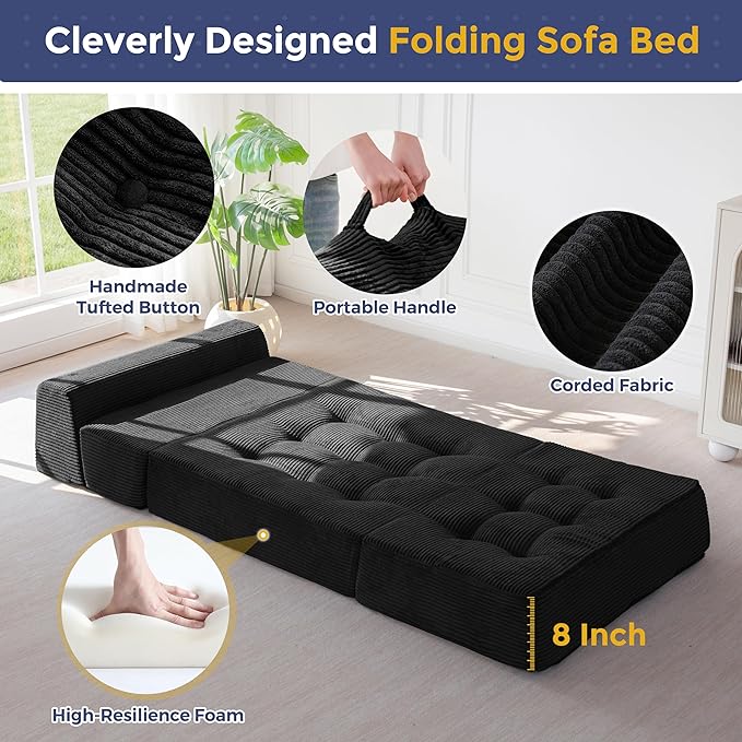 MAXYOYO 8" Folding Sofa Bed, Fold Out Chair Bed Sleeper Chair, Convertible - Image 4