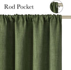 NICETOWN Froest Green Faux Linen Room Darkening Rod Pocket Curtains 63 inch - Image 2