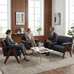 STHOUYN Black Leather Loveseat Sofa and Accent Chairs Set of 2, Mid-Century - Image 2