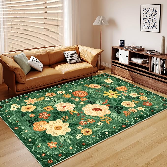 DUKINO 6x9 Area Rugs, Floral Washable Rug - Image 8