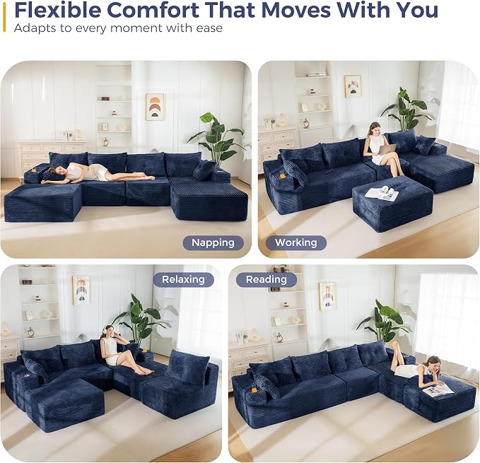 MAXYOYO 132" Giant U-Shaped Modular Sectional Couch, Modern Boneless Couch - Image 4