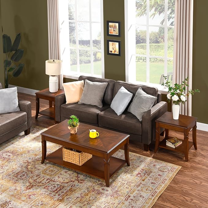 Mid-Century Modern Coffee Table Set of 3, 3-Piece Solid Wood Living Room Table by MIAUWUUFHOME