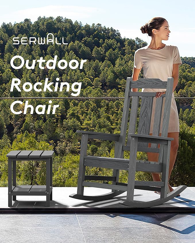 SERWALL Oversized Outdoor Rocking Chair, All Weather Patio Rocking Chair - Image 4