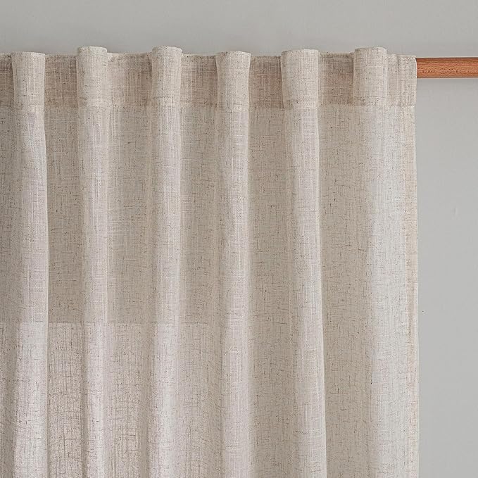 MYSKY HOME Boho Curtains 72 Inch Length, Natural Linen Semi Sheer Drapes by MYSKYHOME