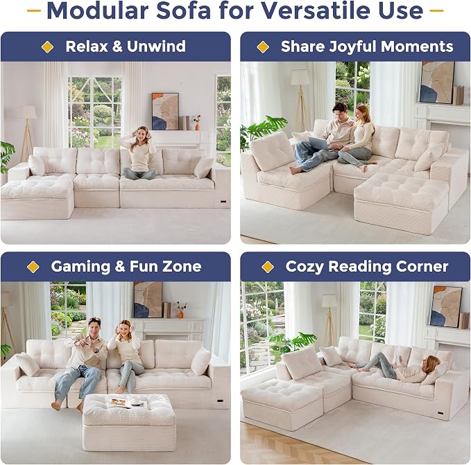 MAXYOYO 132" L Shaped Modular Sectional Sofa - Image 4
