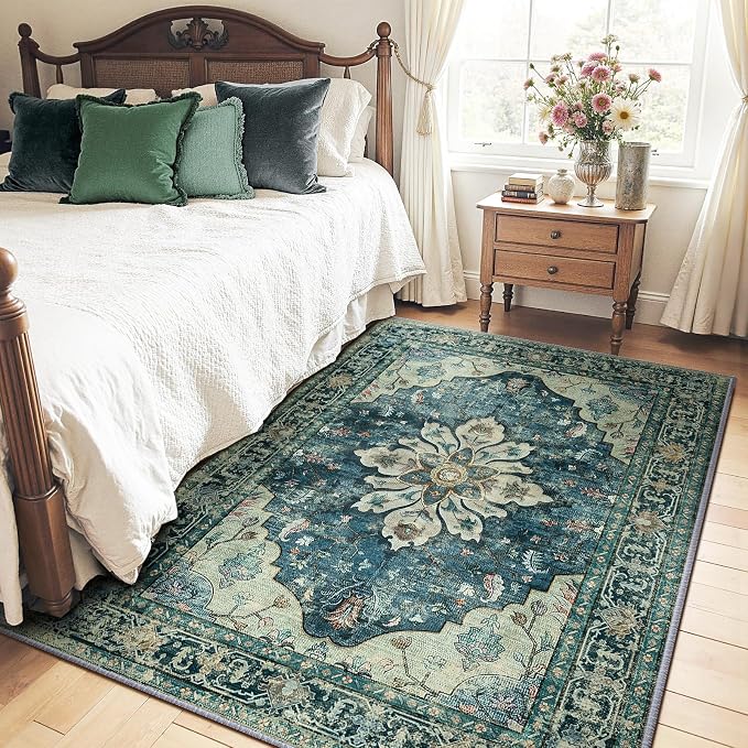 RELEANY Washable Area Rug, Water Repellent, Pet Friendly, Vintage Floral Boho - Image 2
