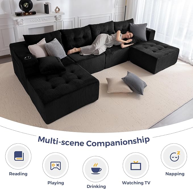 MAXYOYO 129.5" Modular Sectional Sofa Couch, U Shaped Modern Cloud Couch - Image 8