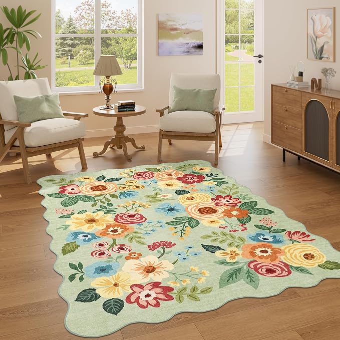 DUKINO 4x6 Area Rug, Non Slip Floral Washable Rug - Image 3