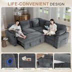 Hanherry Sectional Couch with Pull Out Sofa Bed, Corduroy Sleeper Sofa with 2 - Image 6