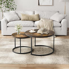 Smuxee Rustic Nesting Coffee Table Set of 2, 27.6" Round Coffee Table Wooden - Image 3