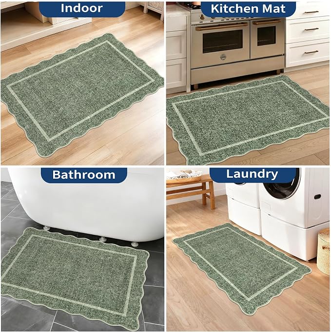 GarveeHome Scalloped Small Area Rug 2x3 Entryway Mat Non Slip Greyish Green | - Image 6