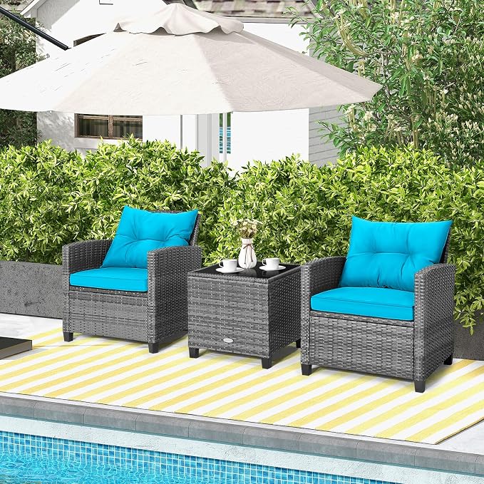 HAPPYGRILL 3 Pieces Patio Conversation Set, Outdoor Furniture Set PE Rattan - Image 2