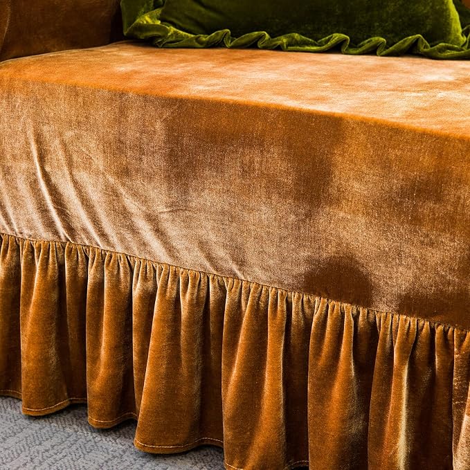 Velvet Sofa Cover Soft Decorative Luxurious Solid Exquisite Ruffle Trim - Image 7