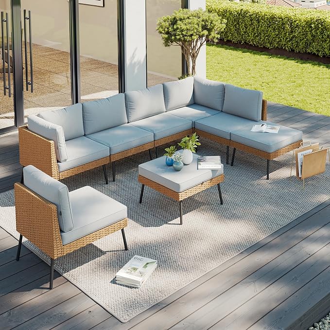 Aoxun 8 Piece Patio Furniture Set, 8 Seats Outdoor Sectional Sofas by Aoxun