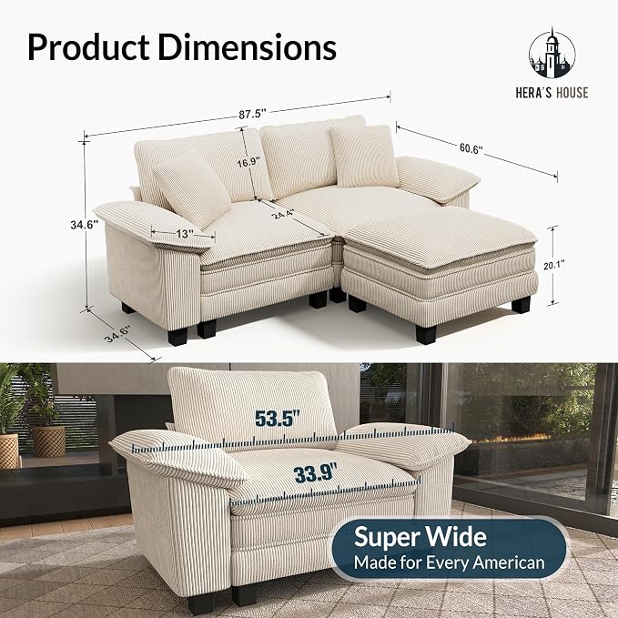 HERA'S HOUSE 88" Modular Sectional Sofa, L Shaped Couches - Image 2