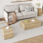 Coffee Table Set for 3, Living Room Table Set, Wood Coffee Table and Side Table - Image 4