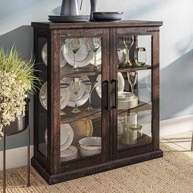 BELLEZE Storage Cabinet with Shelves and Glass Doors by BELLEZE