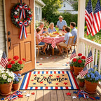 2 Pcs Patriotic Door Mat Set for 4th of July Front Porch Decor, Layered - Image 3