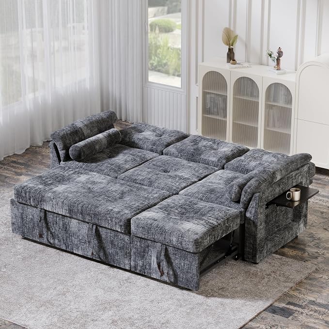 Convertible Sleeper Sofa Bed, 63 Inch Chenille Pull Out Couch - Image 9