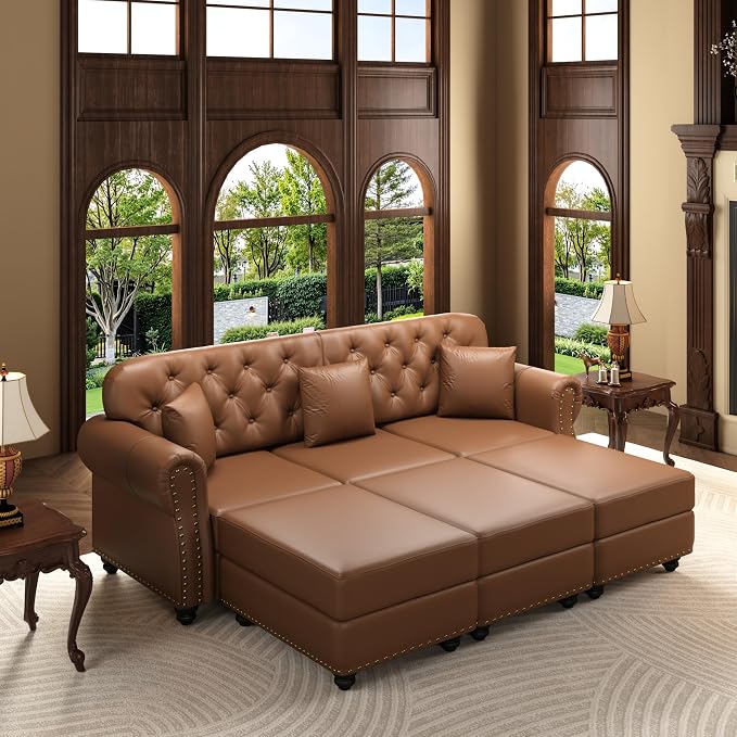 KEIKI 83" Faux Leather Chesterfield Sofa by KEIKI