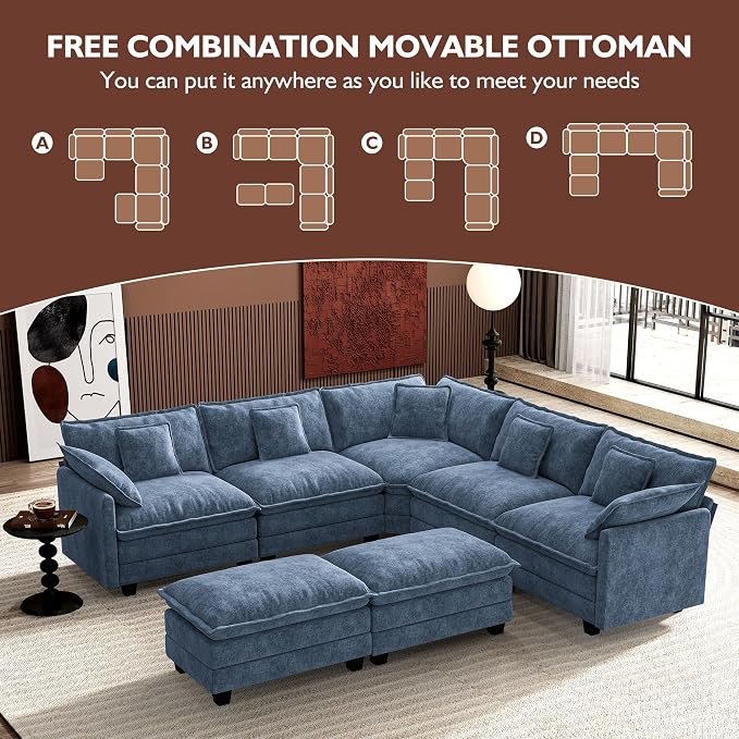 Ihanherry 114" V-Shaped Modern Sofa Modular Sectional Cloud Couch - Image 7