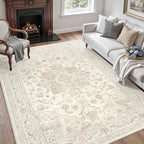 5x7 Area Rugs Living Room: Bedroom Washable Carpet Beige White | Vintage Boho - Image 3