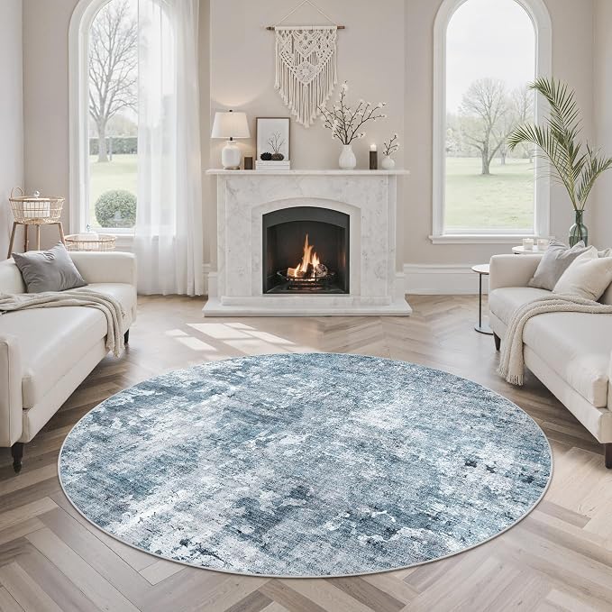 Soalmost Abstract 5x5 Round Rug 5ft Circle Living Room Rugs, Low Pile Stain - Image 4