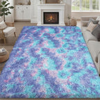 9x12 Area Rug Living Room Bedroom: Fluffy Plush Shag Carpet Rainbow by Luxturiy