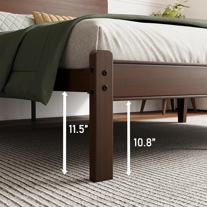 BOSRII 14in High Solid Bamboo Wood Platform Twin Size Bed Frame - Image 6