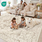 5x7 Area Rugs Living Room: Bedroom Washable Carpet Beige/Ivory | Vintage Boho - Image 8