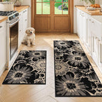 Findosom Washable Kitchen Rug Set of 2, Non Slip High-Low Textured Floral by Findosom