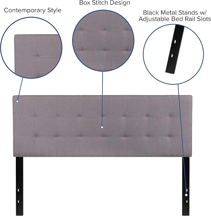 Flash Furniture Bedford Tufted Upholstered Queen Size Headboard in Light Gray - Image 4