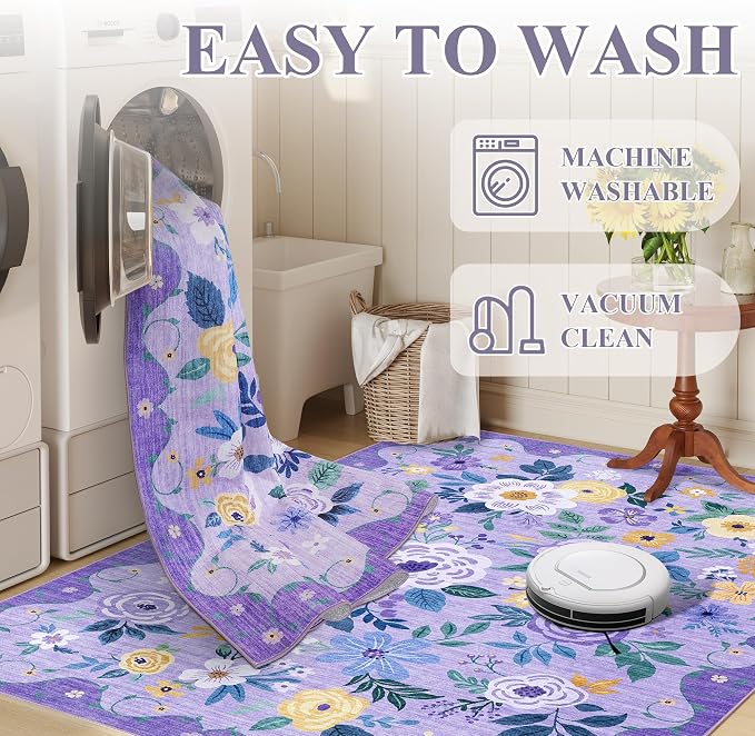 DUKINO 2x3 Entryway Rug, Floral Door Mat Soft Washable Rug Non Slip, - Image 6