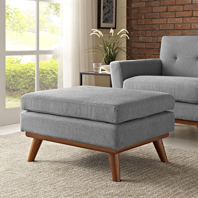 Modway Engage Mid-Century Modern Upholstered Fabric Ottoman in Expectation Gray - Image 2